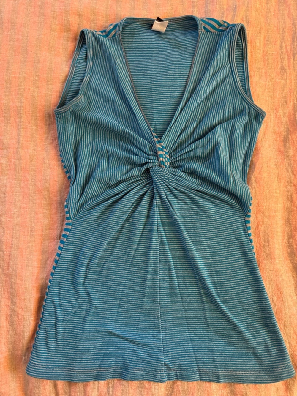Ojai Striped Teal Twist-Front Sleeveless Top